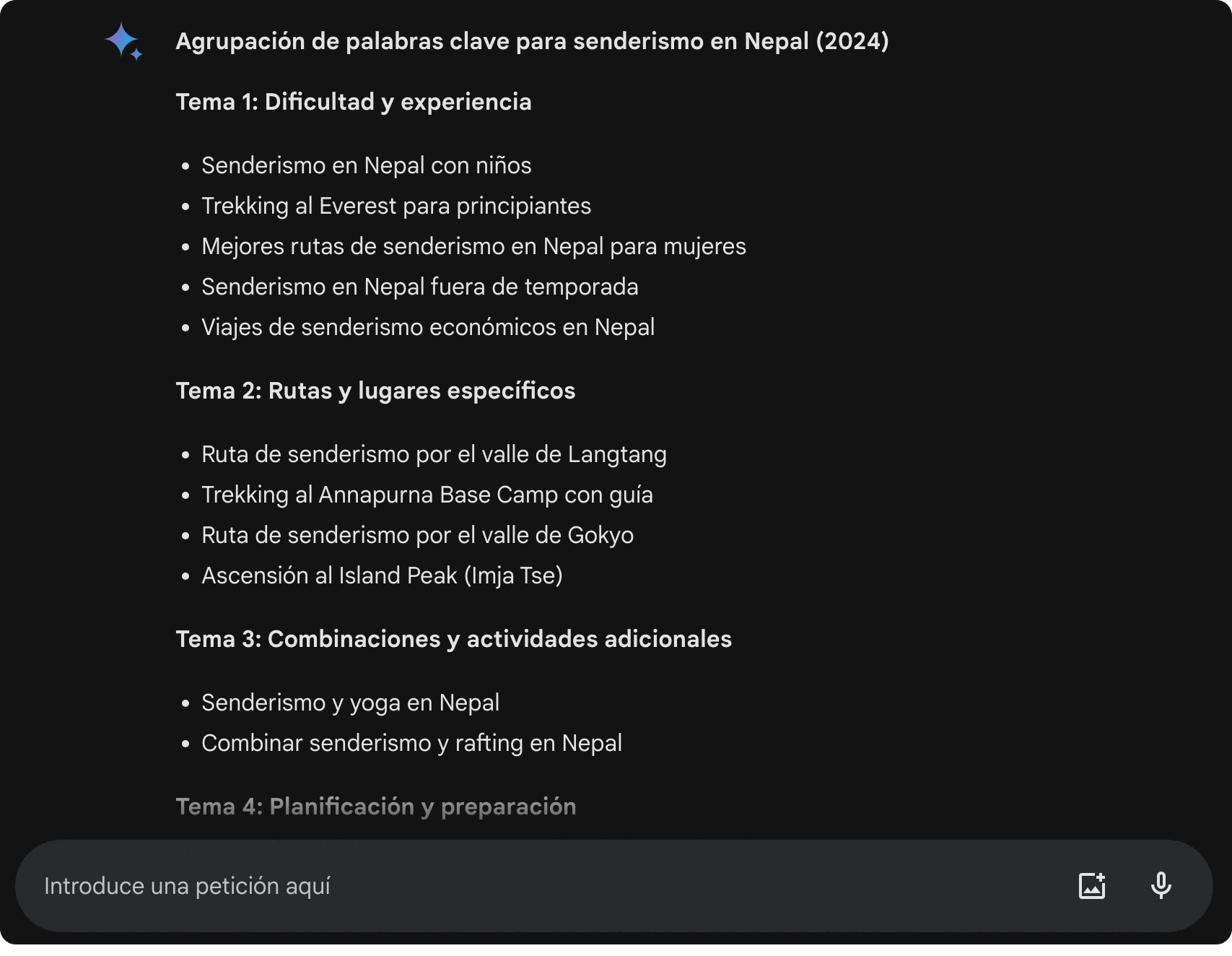 User Ahora, agrupe las palabras clave con pasantes similares en los temas amplios apropiados. 